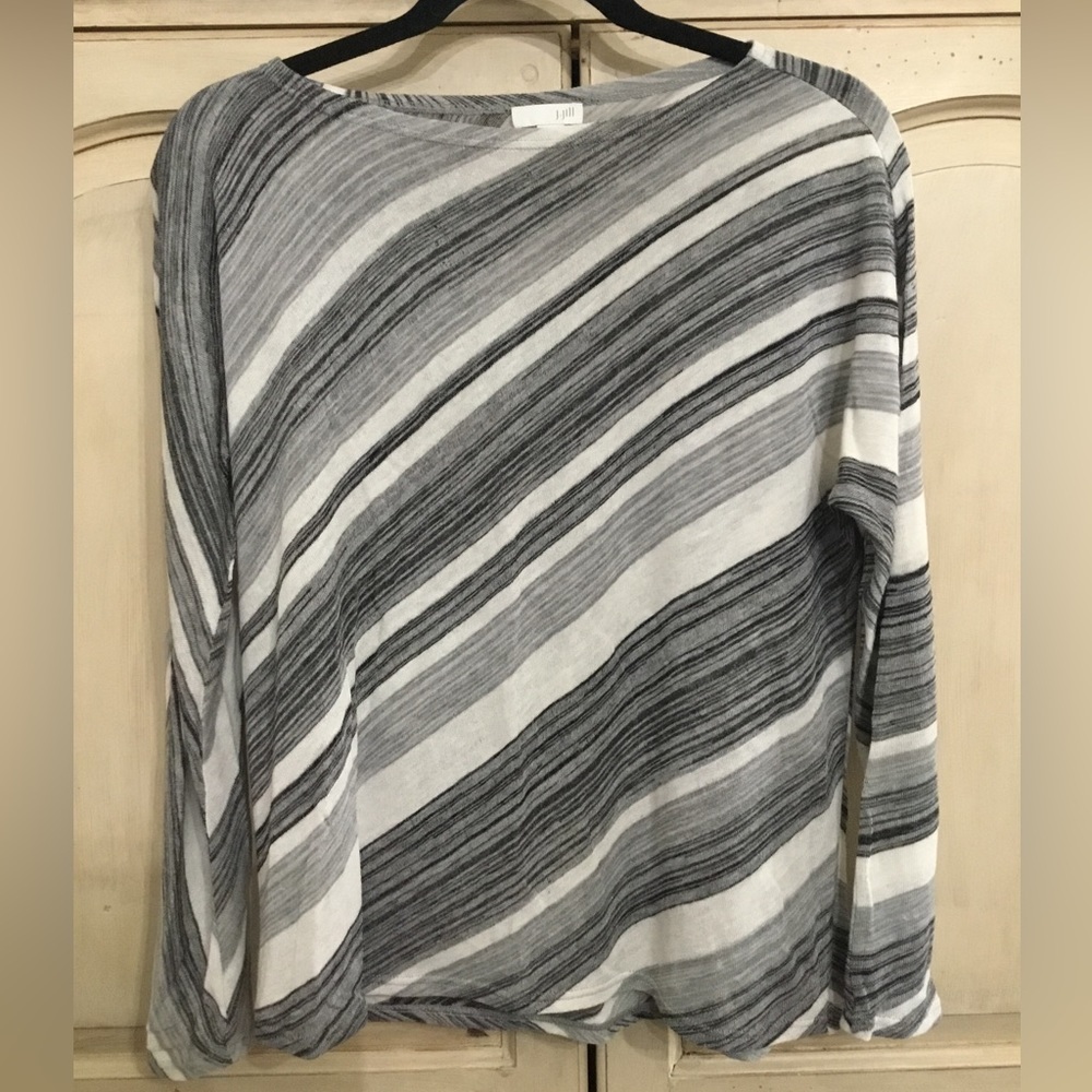 J. Jill Women’s Black White Gray Lightweight Wool Blend Sweater Top Size S NWOT